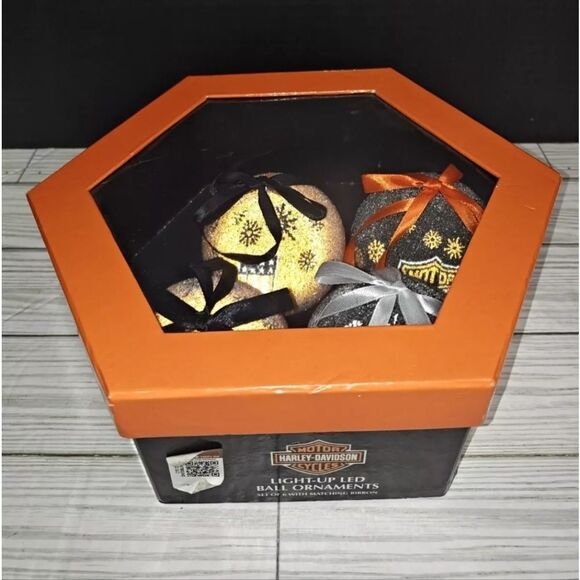 Harley Davidson Motorcycles Christmas Holiday Light Up LED Ball Ornaments Set 4 - Picture 7 of 7